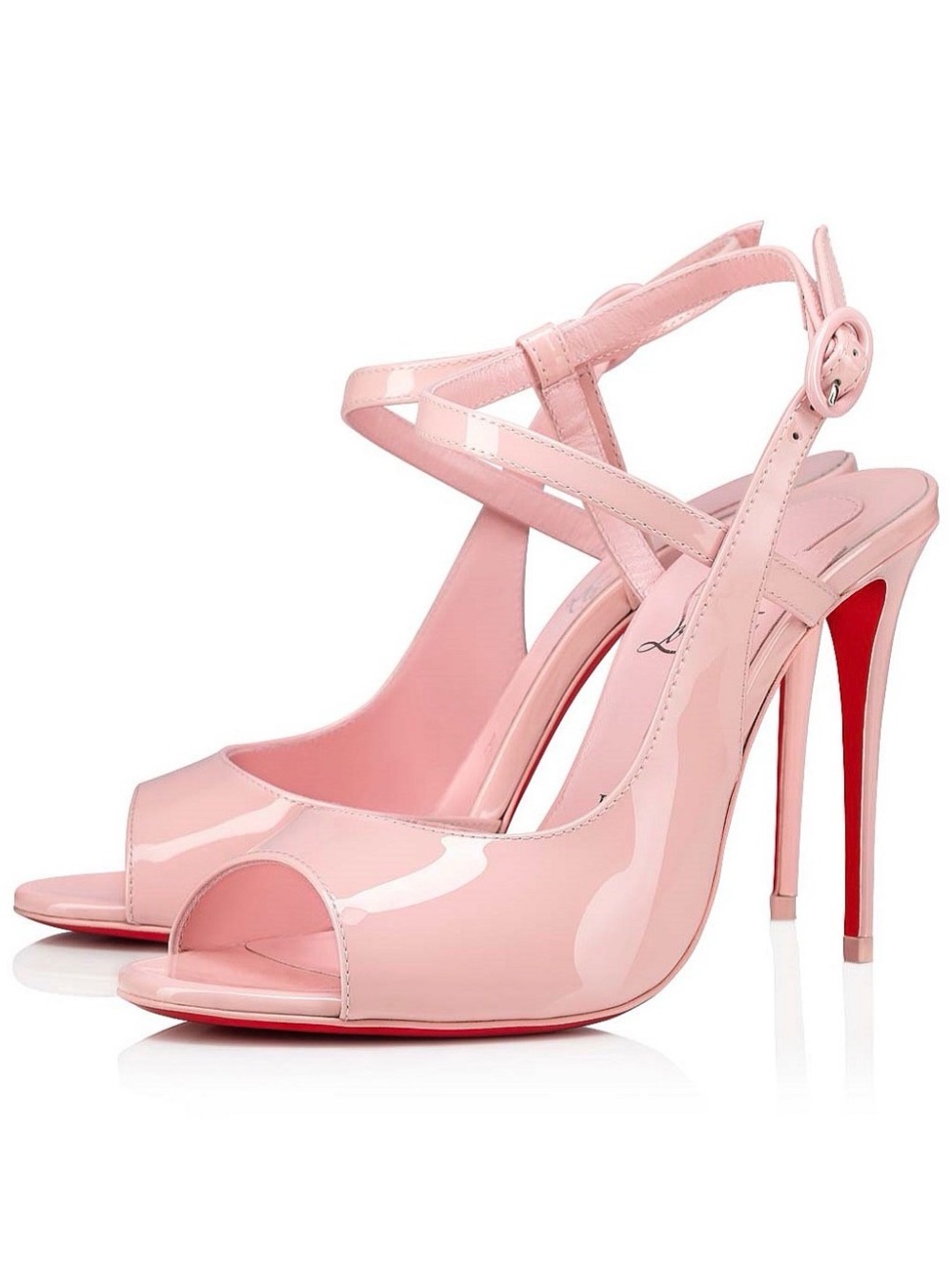 Christian Louboutin Pink Patent Peep-Toe Stiletto Slingbacks